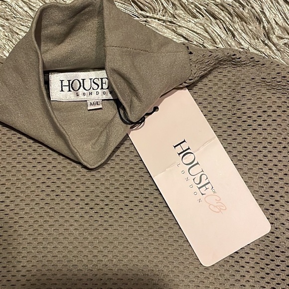 Nwt House London Dark Tan Fishnet Long‎ Sleeve Bodysuit size M/L - Picture 7 of 11